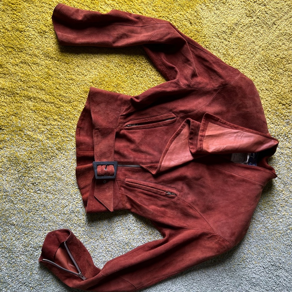 “Vintage 1980s Thierry Mugler Paris Made in France Rust Suede Lamb Leather Belte
